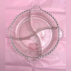 EUC Vtg Candlewick 4 Section Glass Dish with John Hughes Etched Cornflower Tray
